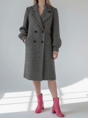 Vintage Pink Speckle Chorus Line Wool-Blend Gray Double-Breasted Coat